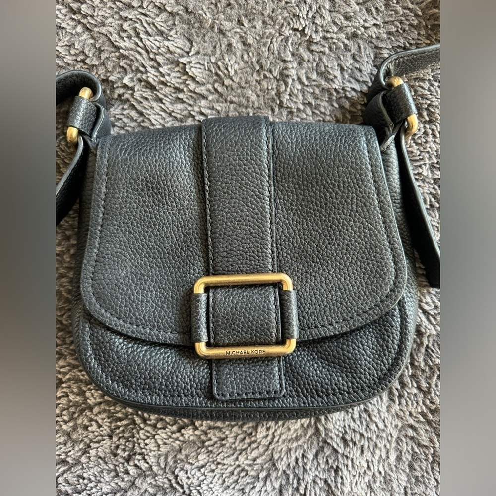 MICHAEL KORS Large Maxine Black Pebbled Leather Saddle Bag - Picture 12 of 12